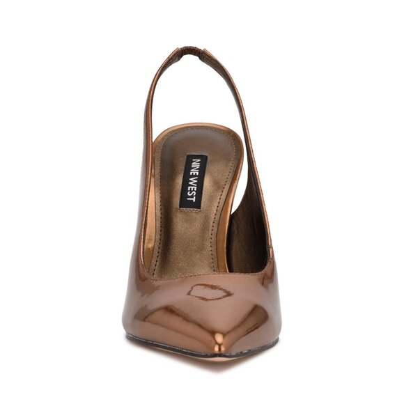 Nine West Bronze Feather Pointy Toe Slingback Pumps - Picture 3 of 4